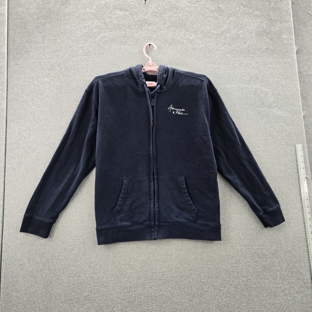 Abercrombie & Fitch Men Hoodie L Navy Embroidery Zipper
